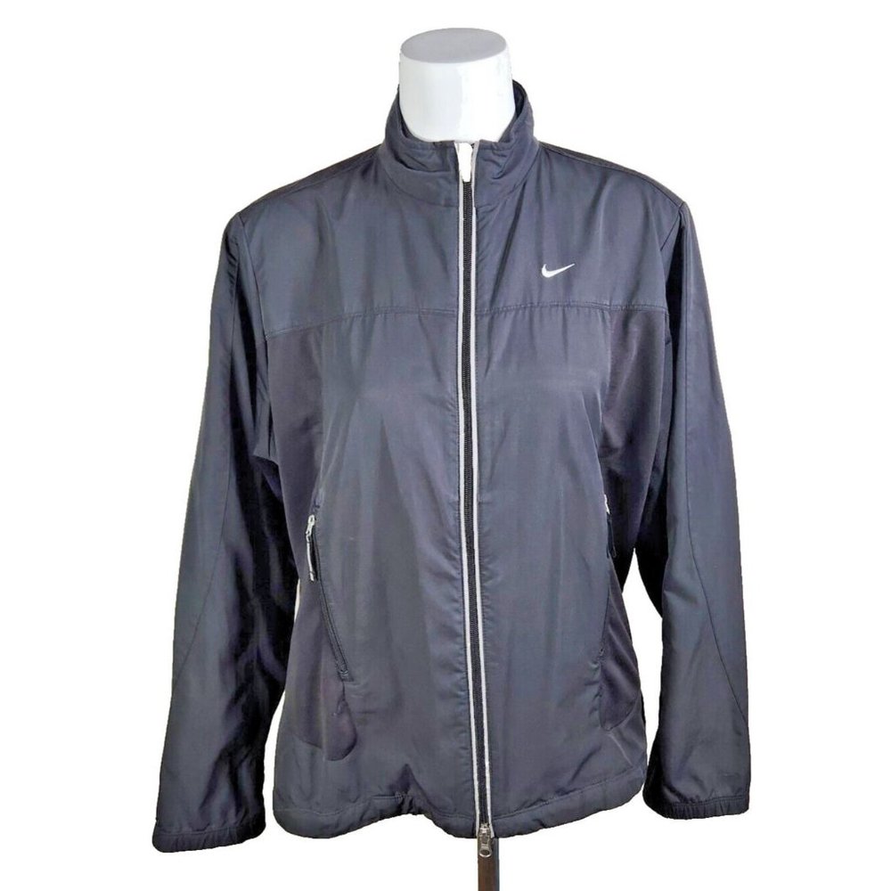 Nike hooded full zip jacket Black Large 12-14 Reflective Accents Mesh Zip Pocket